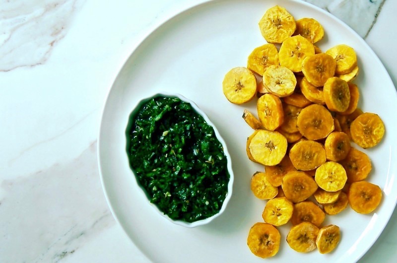 Coconut Plantains With Chimichurri