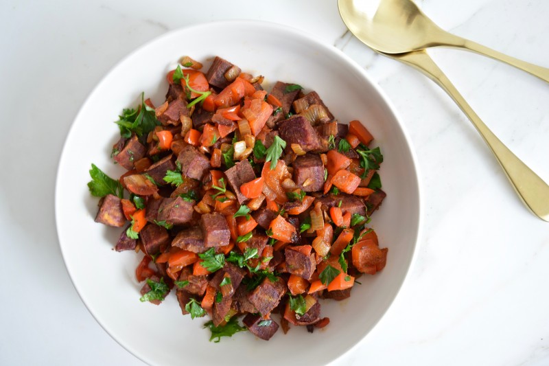 Healthy Fall Thanksgiving Recipes: Purple Sweet Potato Hash