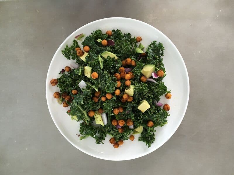 Kale Avocado Salad With Chickpea Croutons